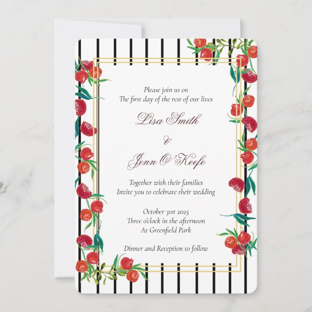 Bold Watercolor Pomegranate Wedding Invitations (Front)