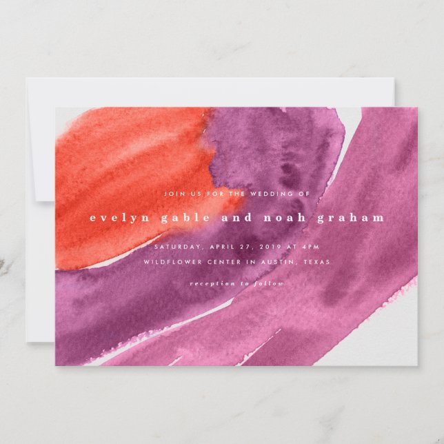 Bold Watercolor Purple Wedding Invitation (Front)
