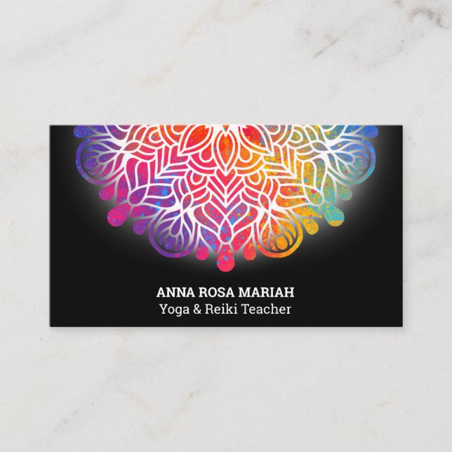 *~*  Bold Watercolor Rainbow Mandala Spiritual Business Card (Front)