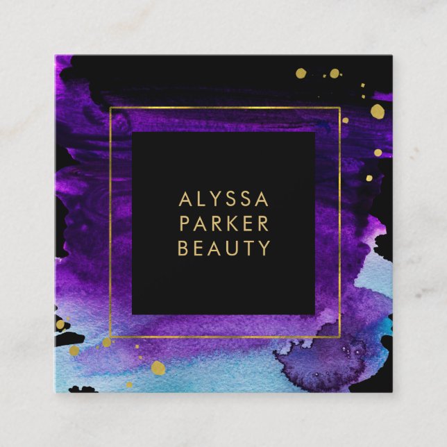 Bold Watercolor Splash Custom Square Business Card (Front)