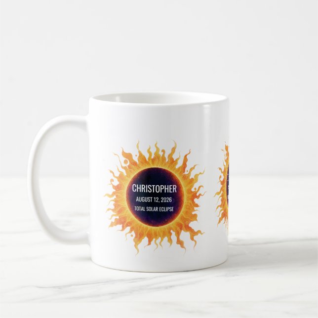 Bold Watercolor Total Solar Eclipse 2026 Name Coffee Mug (Left)