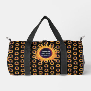 Bold Watercolor Total Solar Eclipse 2026 Name Duffle Bag
