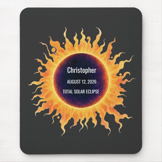 Bold Watercolor Total Solar Eclipse 2026 Name Mouse Pad (Front)