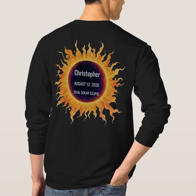 Bold Watercolor Total Solar Eclipse 2026 Name T-Shirt (Back)