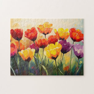 Bold Watercolor Tulips in Spring Jigsaw Puzzle