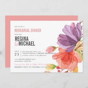 Bold Watercolor Wildflowers Pink Rehearsal Dinner Invitation