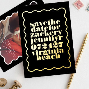 Bold Wavy Frame Black Gold QR Code Photo