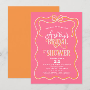 Bold Wavy Frame Bow Pink Orange Bridal Shower Invitation