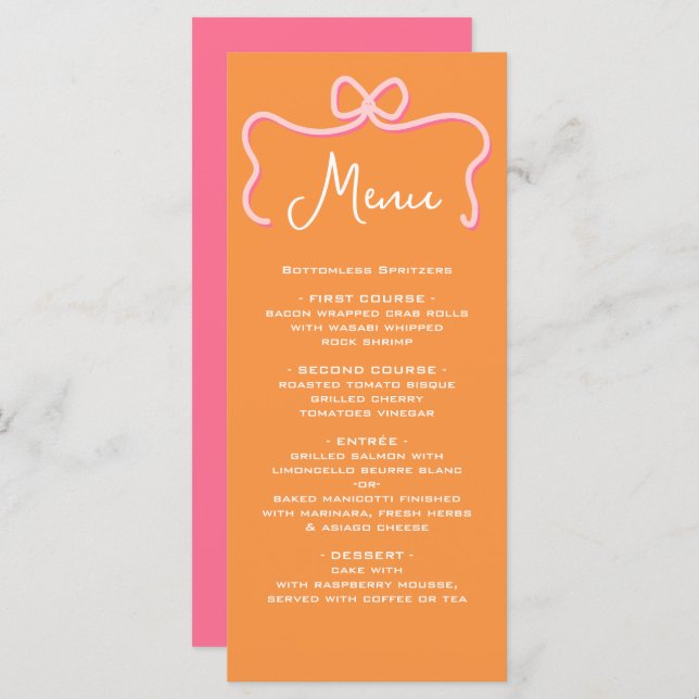 Bold Wavy Frame Bow Pink Orange Menu (Front/Back)