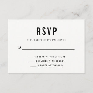 Bold Wedding   Black and White and Solid Back RSVP Card
