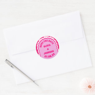 Bold Wedding Date Save the Date Pink Tie Dye Classic Round Sticker