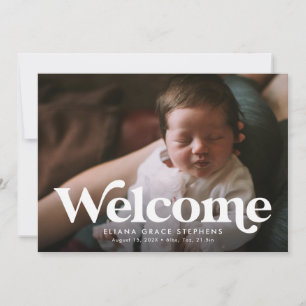 Bold welcome photo birth announcement in pink