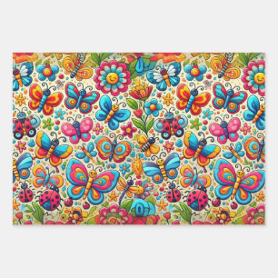 Bold & Whimsical Butterfly Garden Wrapping Paper Sheet