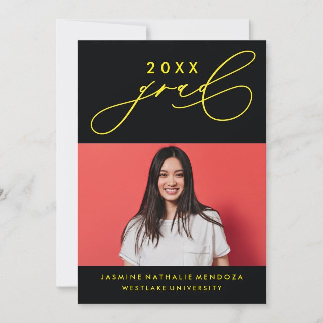 BOLD WHIMSICAL CALLIGRAPHY GRADUATION INVITATION (Front)