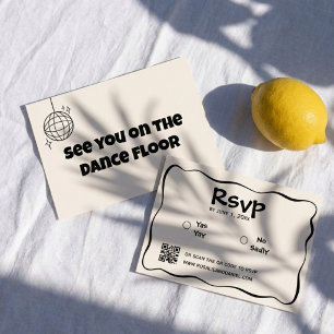Bold Whimsical Retro Hand-Drawn Disco Ball RSVP Card