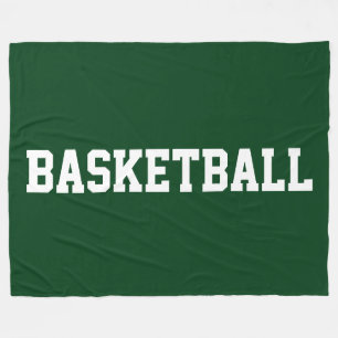 Bold White BASKETBALL Text On Deep Forest Green Fleece Blanket