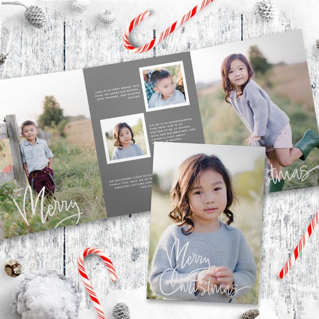 Bold White Calligraphy Script Holiday Photo Card (Creator Uploaded)