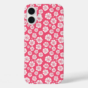 Bold White Floral on Pink iPhone 16 Plus Case