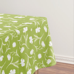 Bold White Green Liberty Floral Pattern Elegant Tablecloth