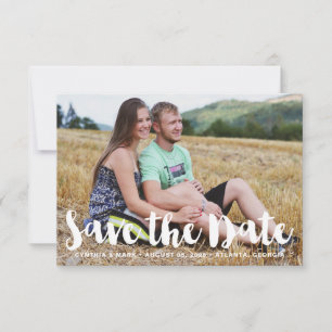 Bold White Hand Lettering Photo Save the Date
