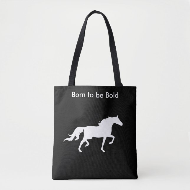 Bold White Horse Silhouette on Black Tote Bag (Front)