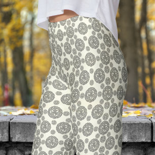 Bold White Ivory and Black Circular Tribal Pattern Leggings