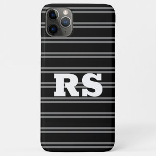 Bold White Monogram, Grey Lines on Black Case-Mate iPhone Case
