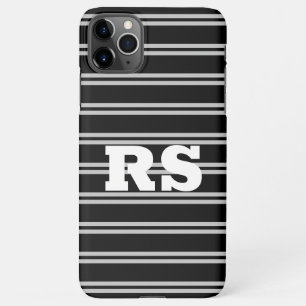 Bold White Monogram, Lt Grey Lines on Black iPhone 11Pro Max Case