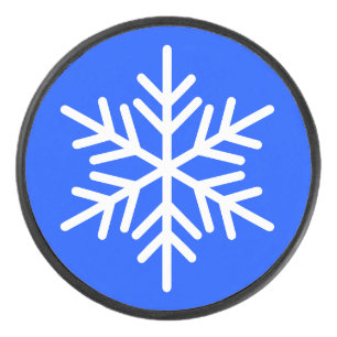 Bold White Nordic Snowflake On Vivid Royal Blue Hockey Puck