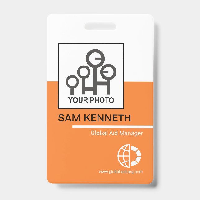 Bold White Orange Blocks Company Employee Photo ID Badge (Front)