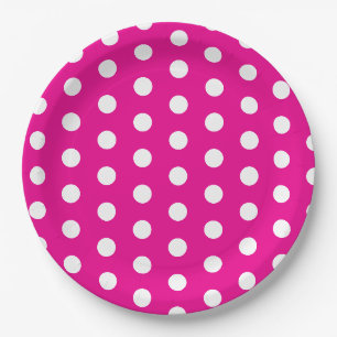 Bold White Polka Dots on Hot Pink Paper Plate