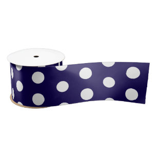 Bold White Polka Dots on Navy Blue  Satin Ribbon