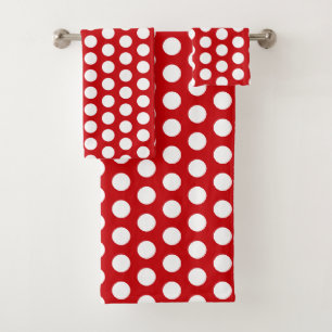 Bold White Polka Dots on Red Bath Towel Set