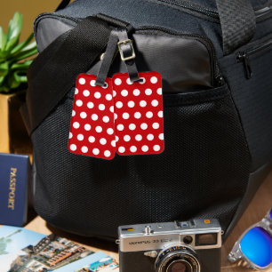 Bold White Polka Dots on Red Luggage Tag