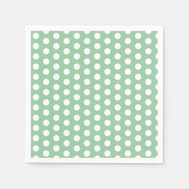 Bold White Polka Dots on Sage Green  Napkin (Front)