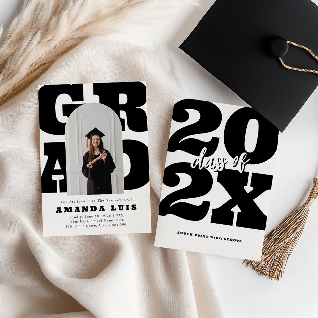 Bold White Retro Graduation Invitation (Creator Uploaded)