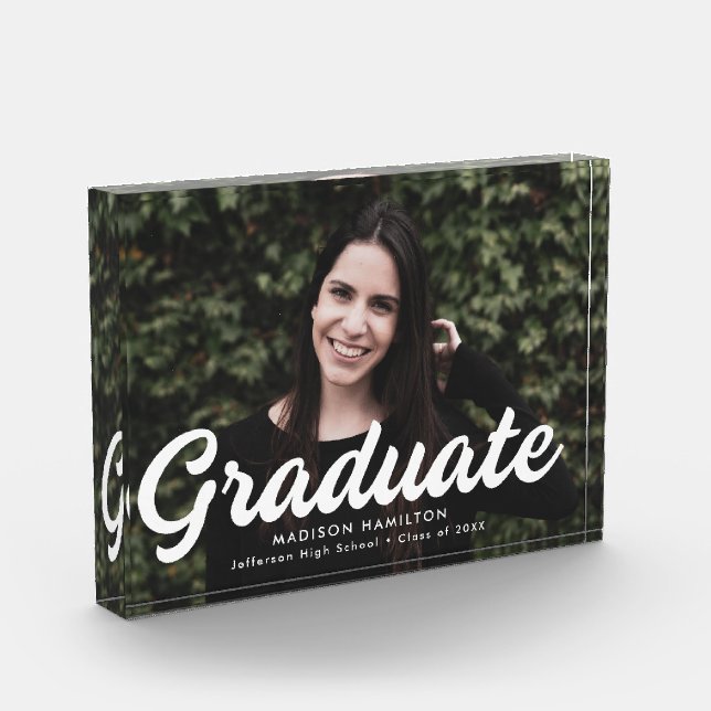 Bold White Script Graduation Photo Block (Left)