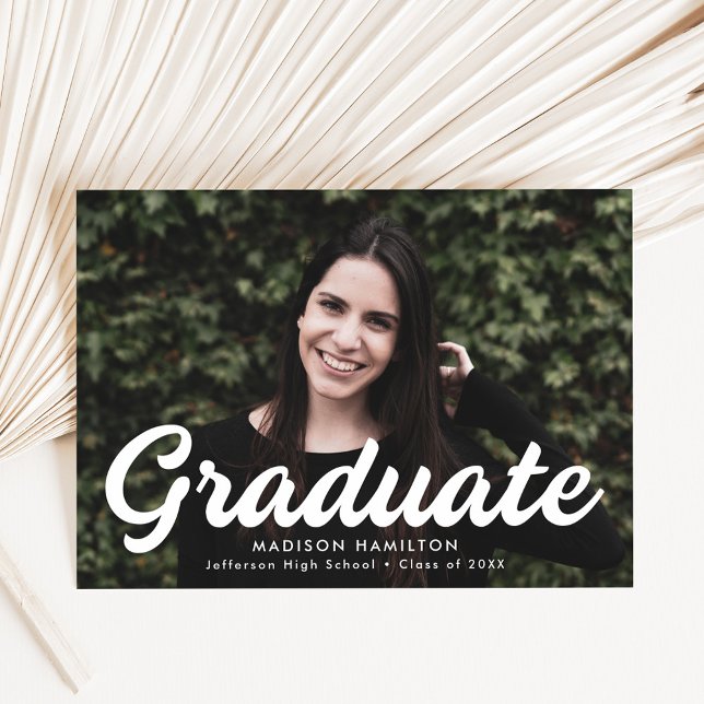 Bold White Script Photo Graduation Announcement (Creator Uploaded)