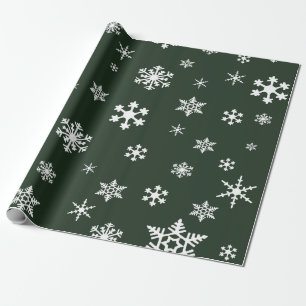 Bold White Snowflakes on Dark Evergreen, Holiday Wrapping Paper