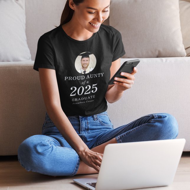 Bold White Text Photo Proud Aunty of 2025 Graduate T-Shirt (Creator Uploaded)