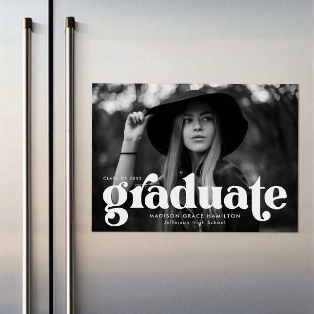 Bold White Typography Photo Graduation Magnetic Invitation (Creator Uploaded)