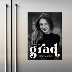 Bold White Typography Photo Graduation Magnetic Invitation