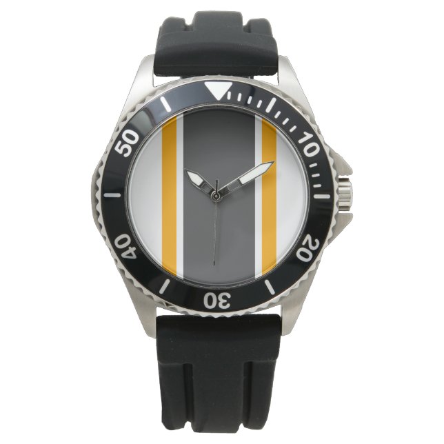 Bold Wide Dark Grey Yellow Vertical Retro Stripes  Watch (Front)