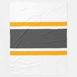 Bold Wide Dark Grey Yellow White Racing Stripes Fleece Blanket
