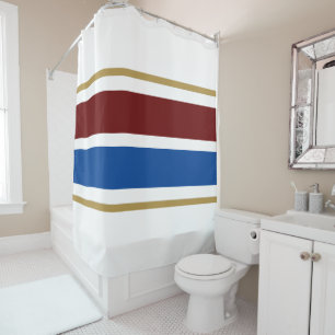 Bold Wide Deep Red Navy Racing Stripes On White Shower Curtain