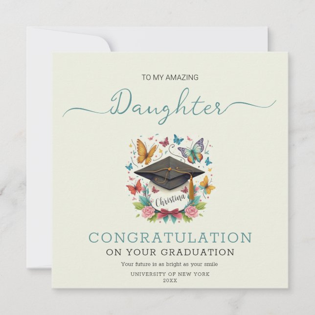 Bold Wildflower Blooming Cap Daughter Graduation  Card (Front)