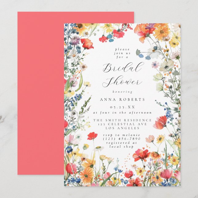 Bold Wildflower Bridal Shower Invitation (Front/Back)