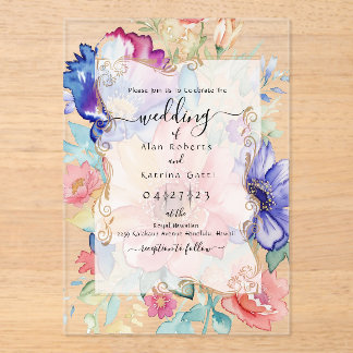 Bold Wildflower Clear Acrylic Wedding Invitation