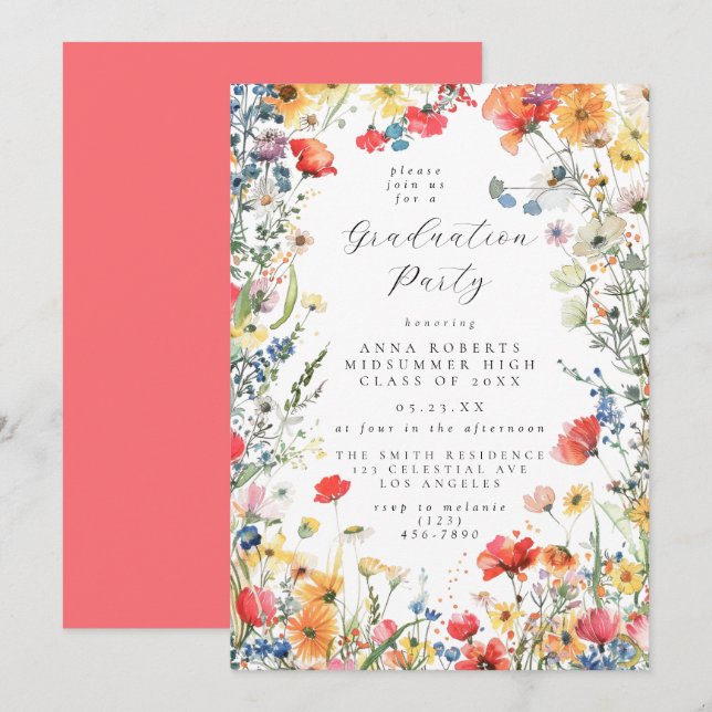 Bold Wildflower Graduation Party Invitation (Front/Back)