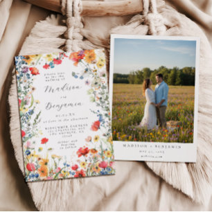 Bold Wildflower Photo Wedding Invitation